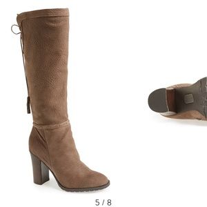SOLD Adam Tucker Taupe leather heeled boots